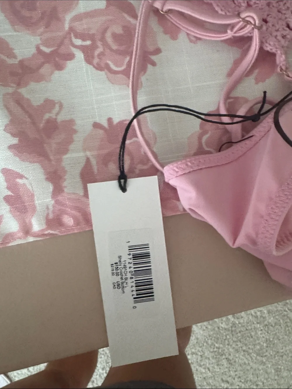 Frankie's Bikinis Pink Crochet Triangle Bikini Top & Mini Skirt Set